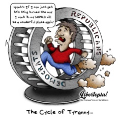 hamster wheel, cartoon, democrats, republicans, politics, american voters