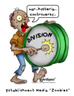 Establishment, Media, Zombie, Hysteria, beating a drum, illustration, cartoon, libertarian