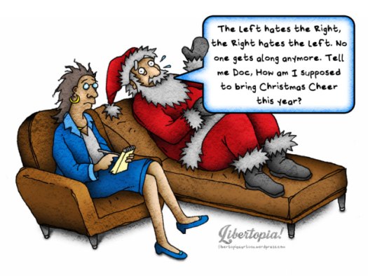 Christmas, Libertopia Cartoons, Santa Claus, Leftism, Conservatives, Liberals, Democrats, Republicans, Political Cartoon, Illustration, Libertarian, modern society, progressives, progressivism