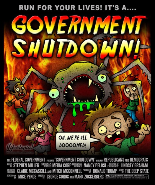 Government Shutdown, 2018, cartoon, libertarian, illustration, satire
